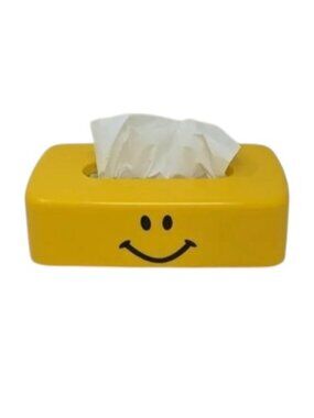 90s Yellow Smiley Face Tissue Box Cover Kitschy Kidcore Retro Pop Art Home Decor